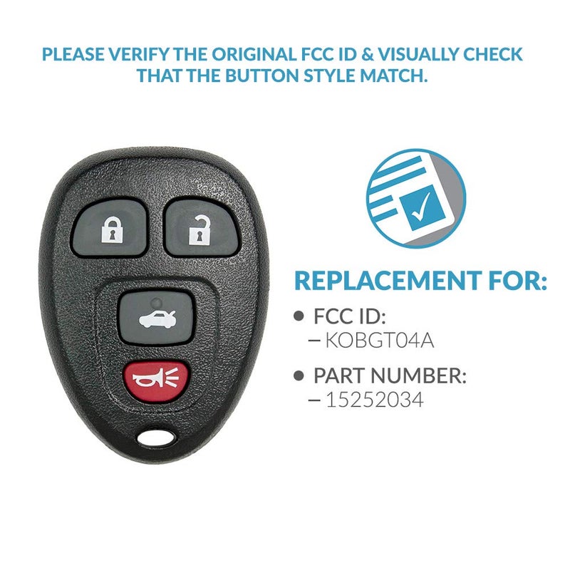 Keyless2Go Replacement for New Keyless Entry Remote Car Key Fob for Select Malibu Cobalt Lacrosse Grand Prix G5 G6 Models That use 15252034 KOBGT04A Remote - Image 4